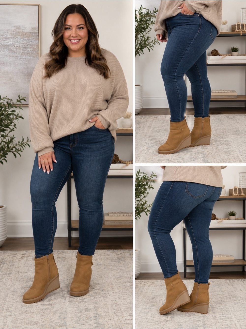 Tan Wedge Ankle Booties 8.5 Wide Width